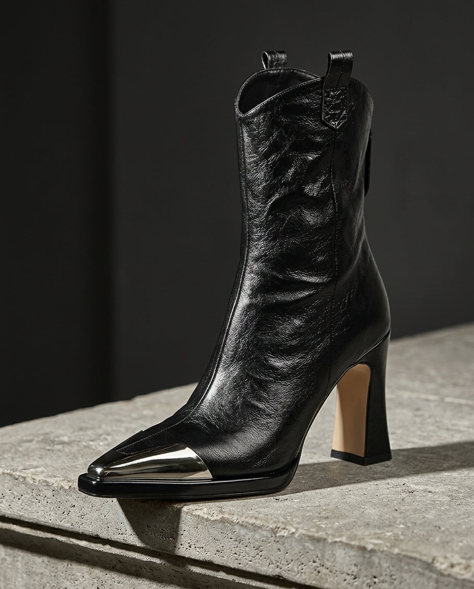 Grayson Women's Metal Cap Toe Lather Boots