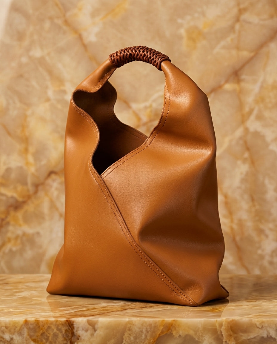 Genevieve Women's Leather Woven Handle Hobo Bag