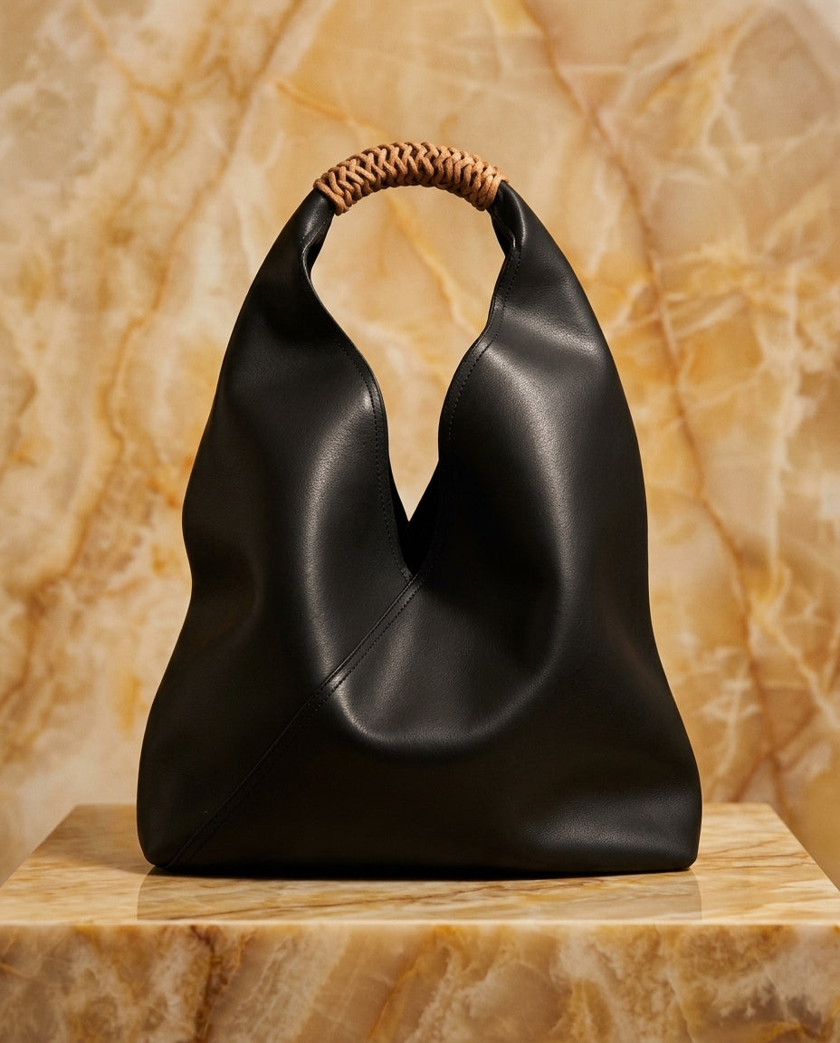 Genevieve Women's Leather Woven Handle Hobo Bag