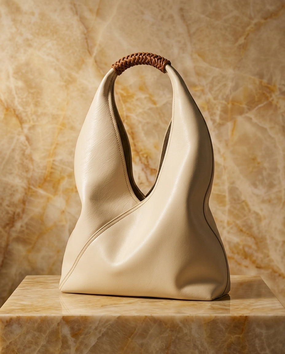 Genevieve Women's Leather Woven Handle Hobo Bag