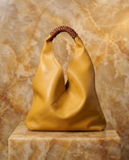 Genevieve Women's Leather Woven Handle Hobo Bag