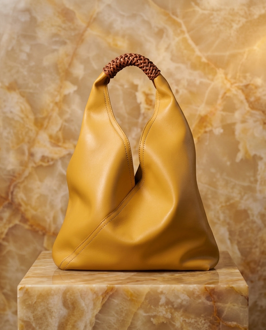 Genevieve Women's Leather Woven Handle Hobo Bag