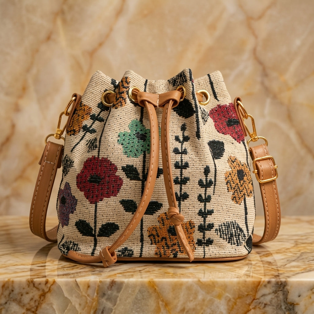 Delaney Women's Floral Tapestry Bucket Bag