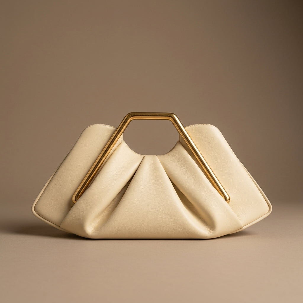 Vivienne Women's Pleated Gold Handle Clutch