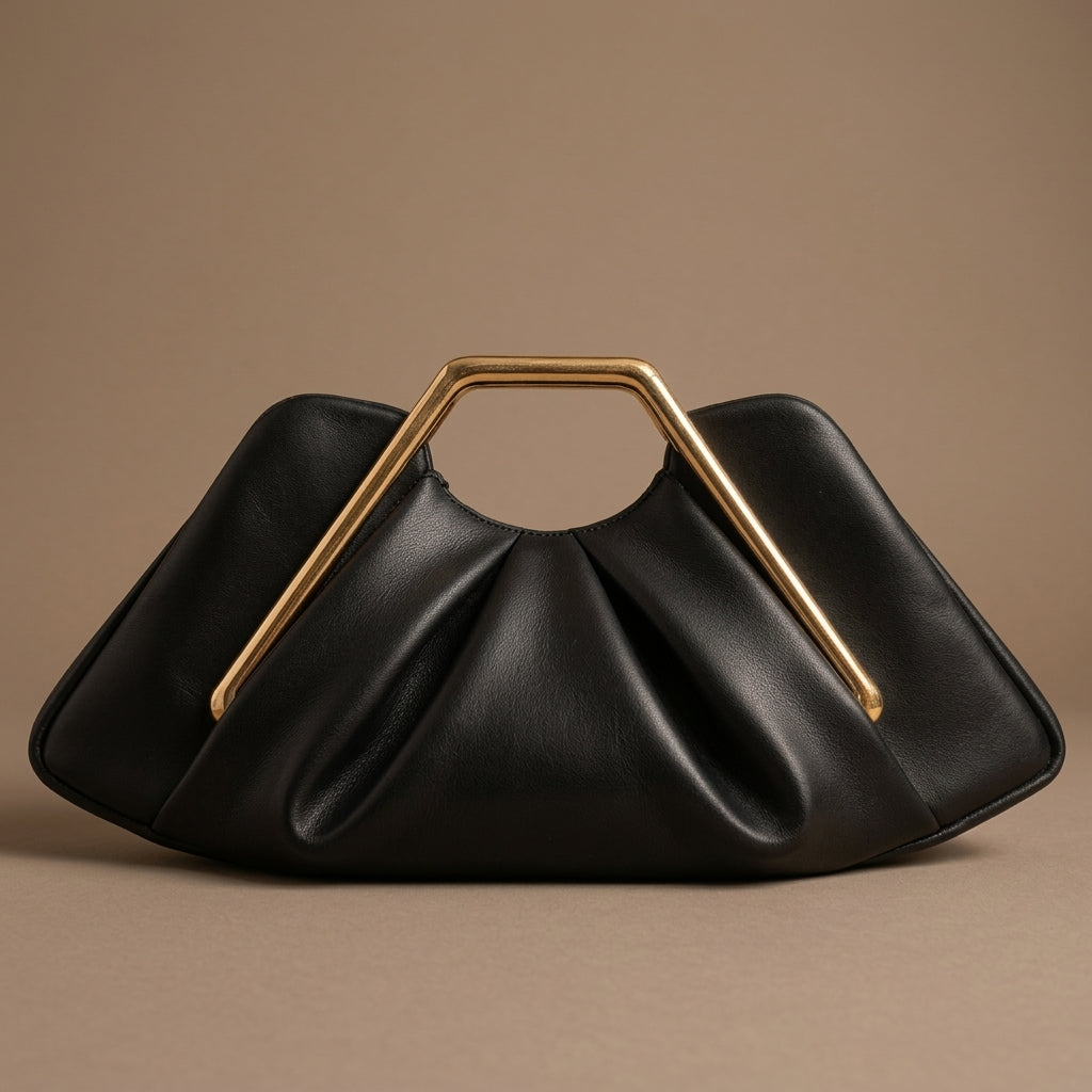 Vivienne Women's Pleated Gold Handle Clutch