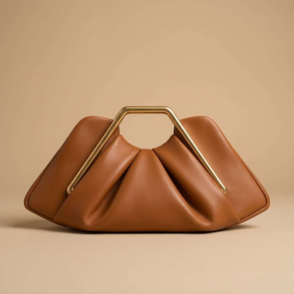 Vivienne Women's Pleated Gold Handle Clutch