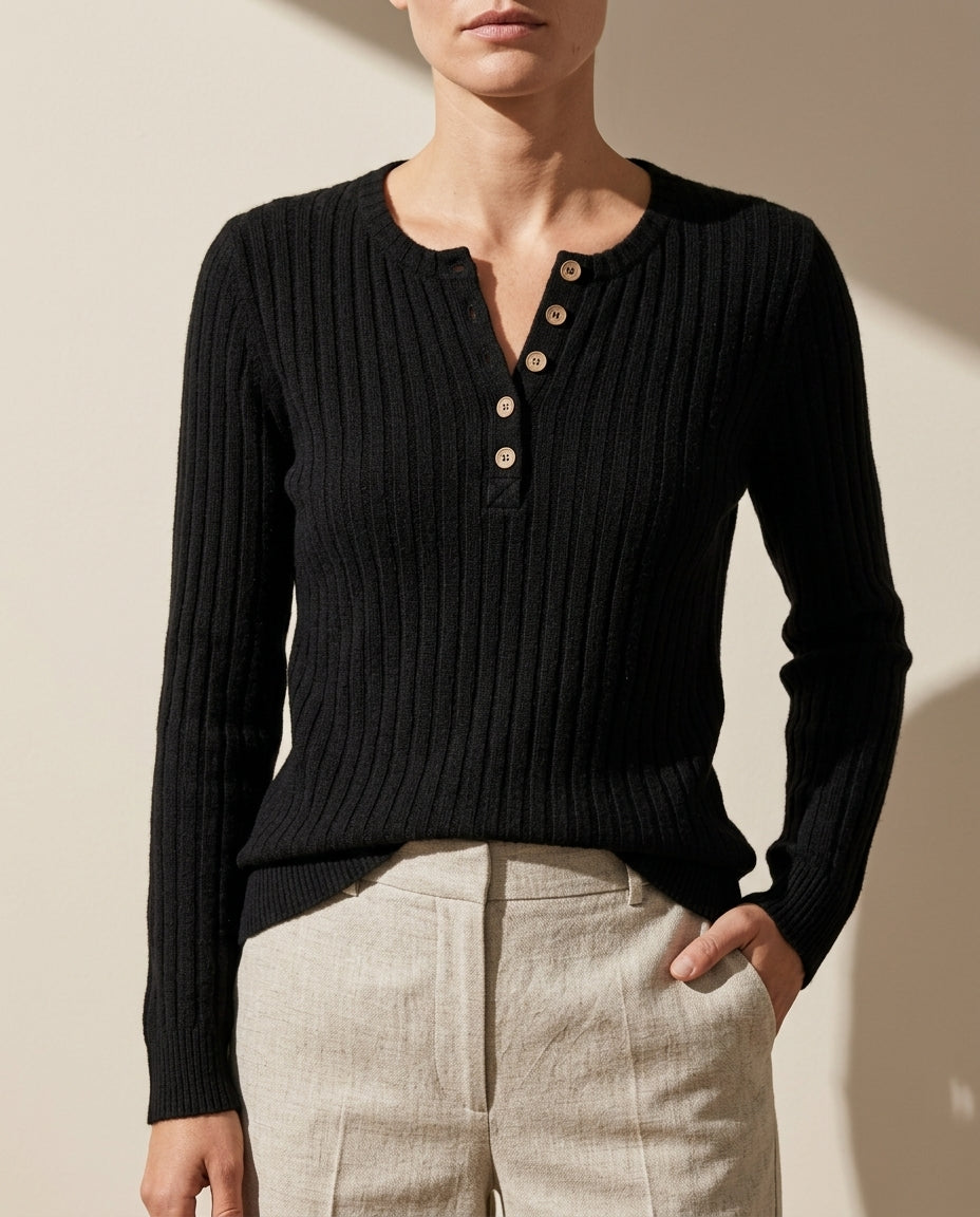 Vivienne Ribbed Long Sleeve Henley Top