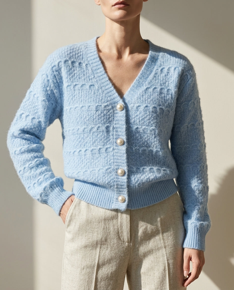 Sienna Textured Knit V-Neck Cardigan Sweater