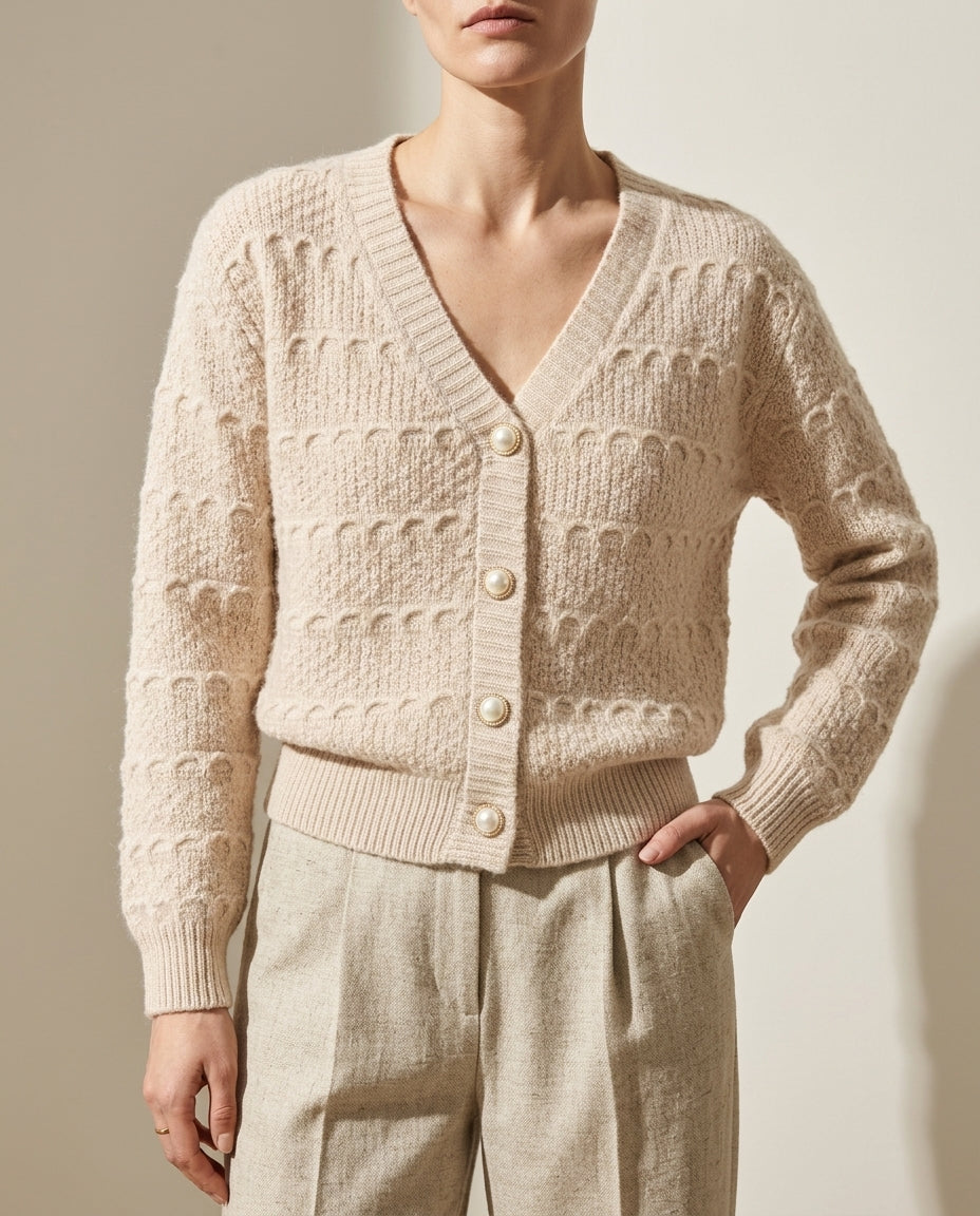 Sienna Textured Knit V-Neck Cardigan Sweater
