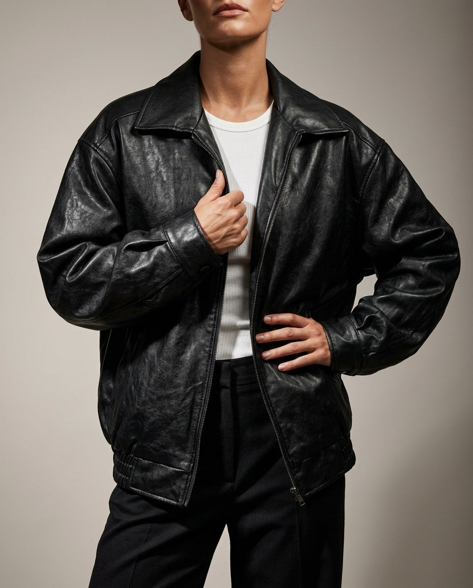 Seraphina Oversized Faux Leather Bomber Jacket