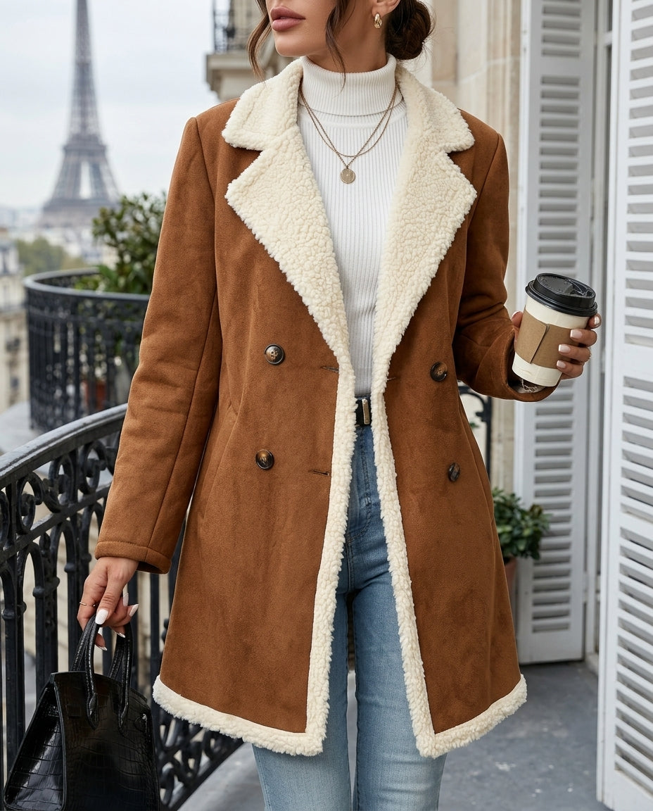 Isolde Notch Lapel Double-Breasted Shearling Coat