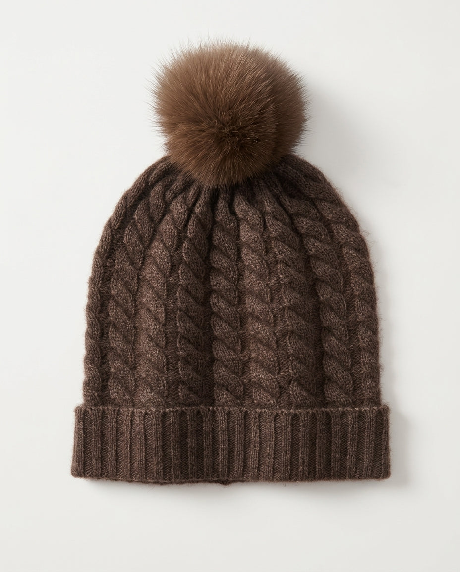 Soren Cable-Knit Cashmere Pompom Beanie