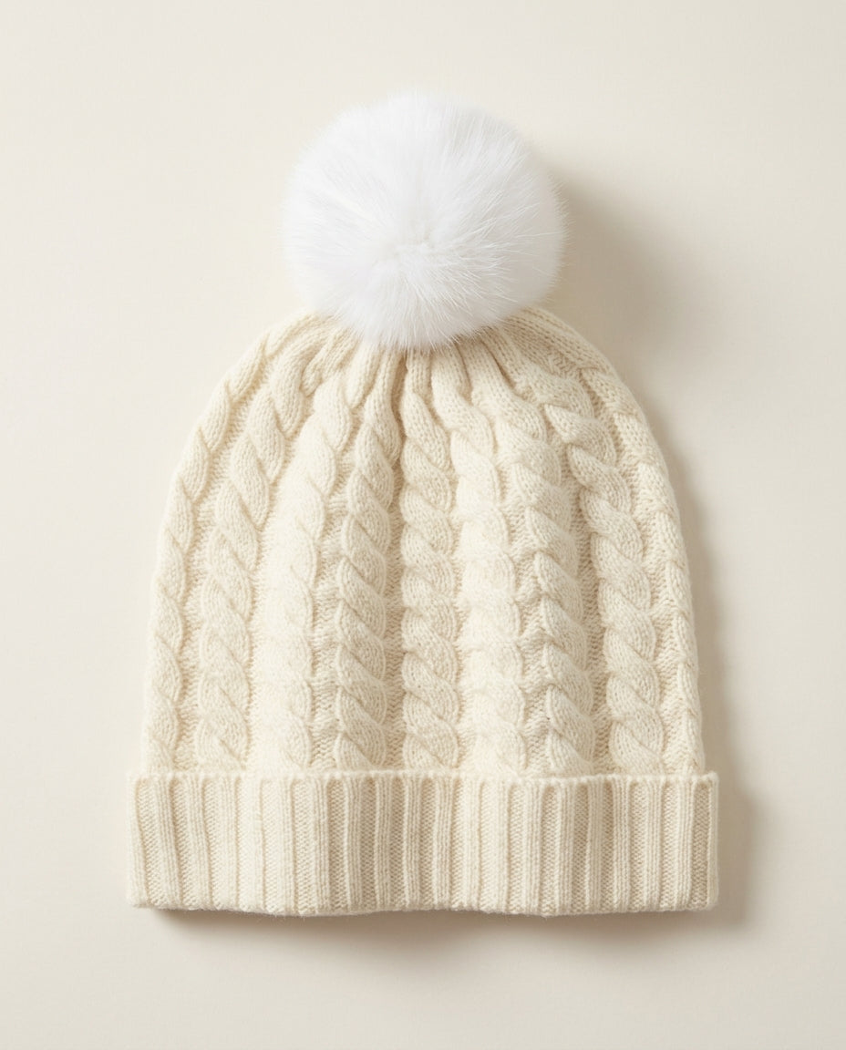 Soren Cable-Knit Cashmere Pompom Beanie