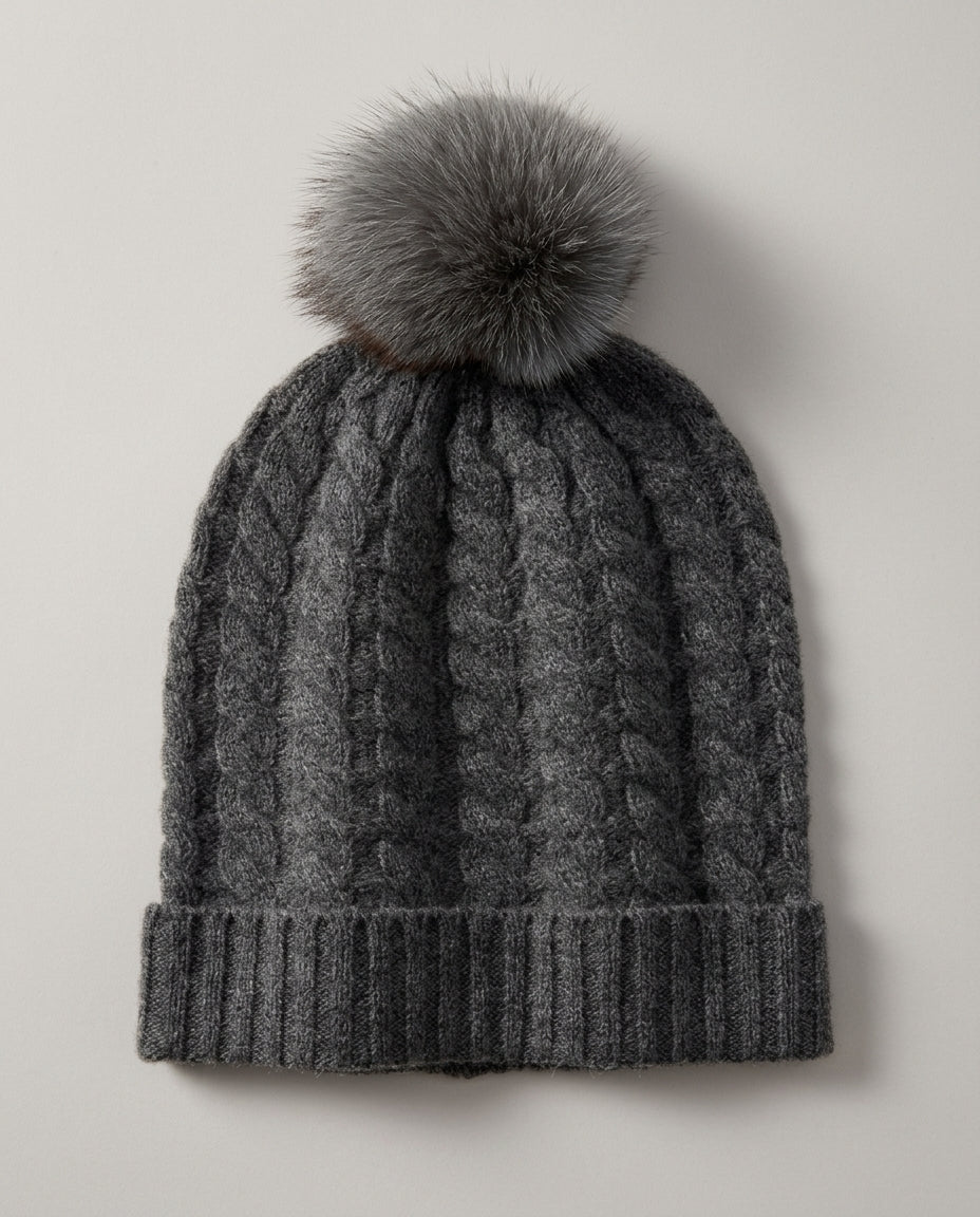 Soren Cable-Knit Cashmere Pompom Beanie