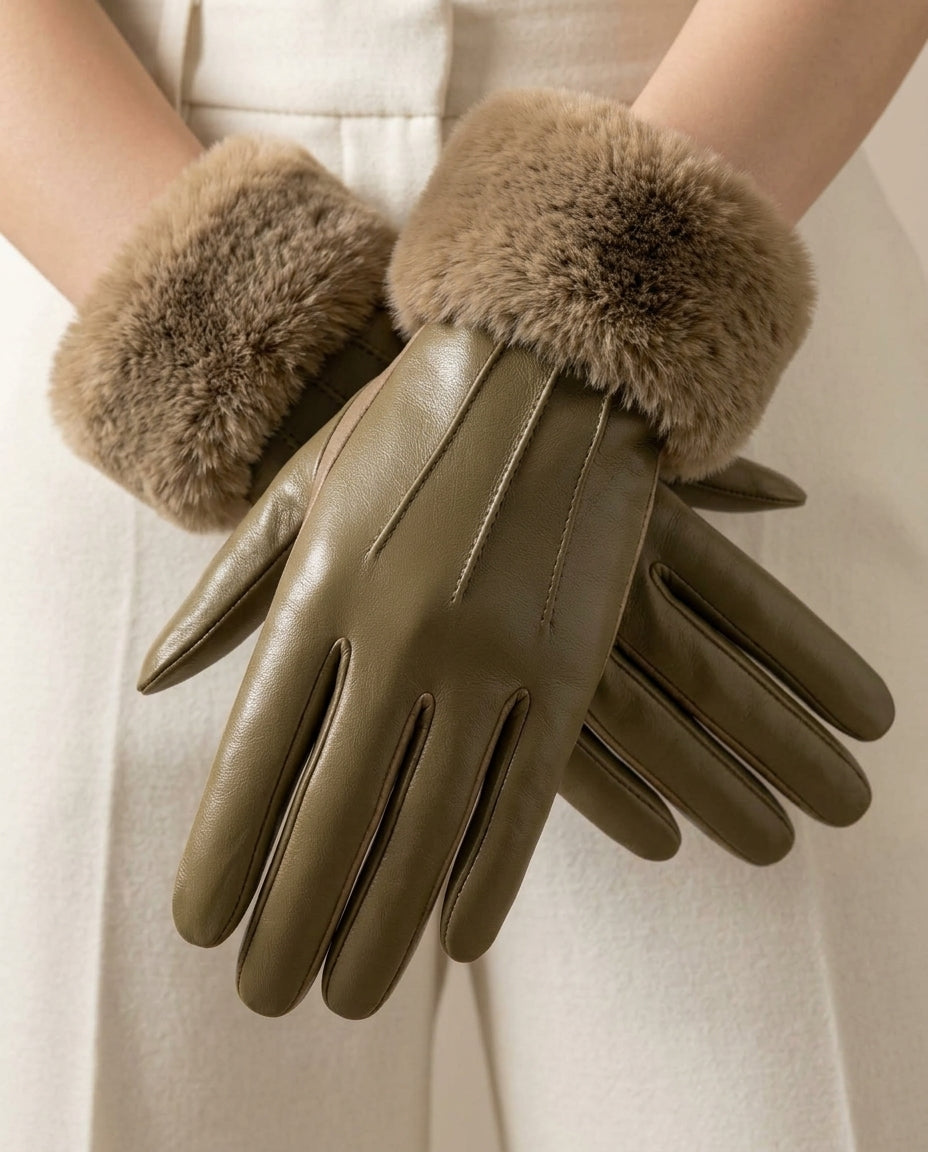 Adeline Leather Fur Gloves for Winter