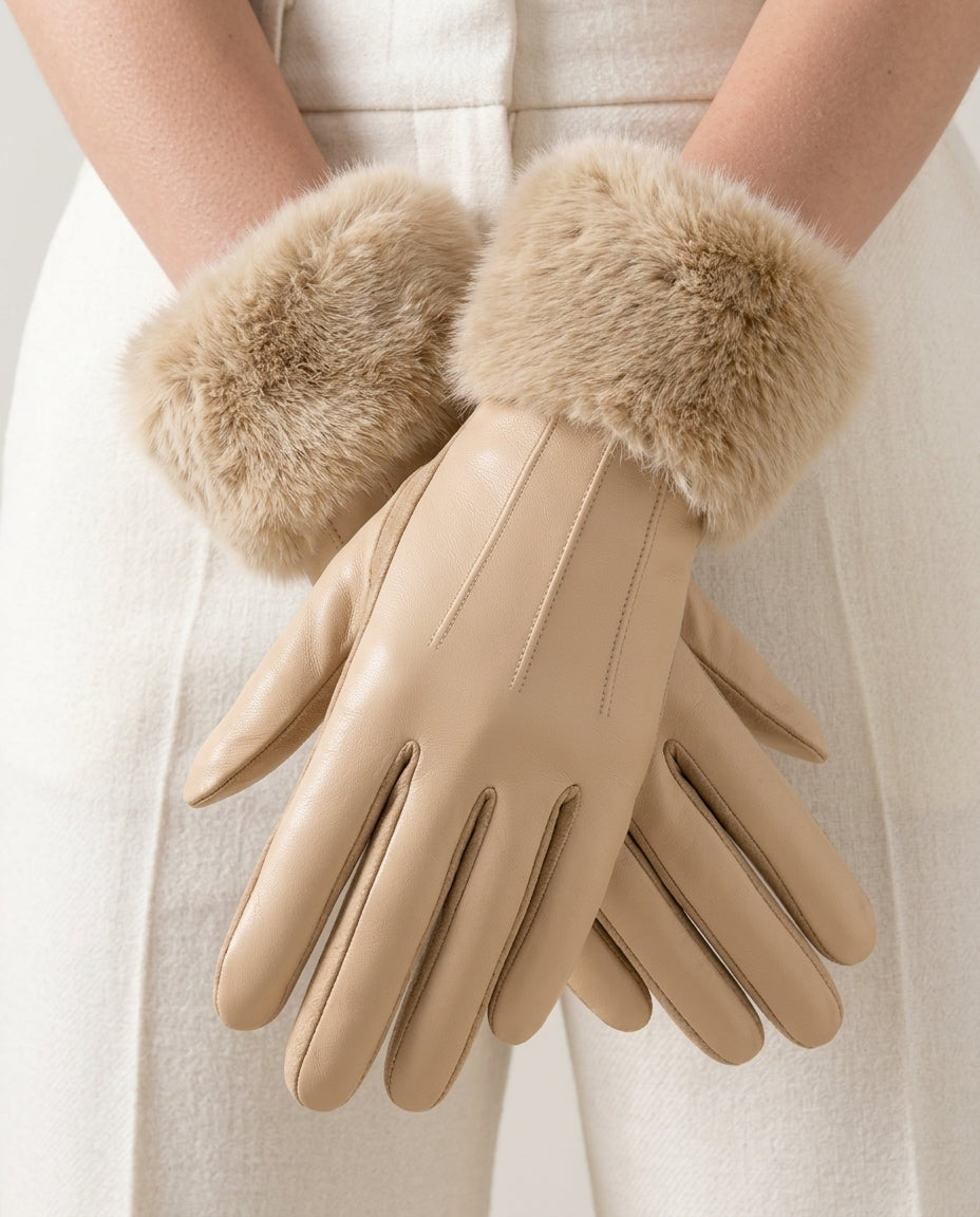 Adeline Leather Fur Gloves for Winter
