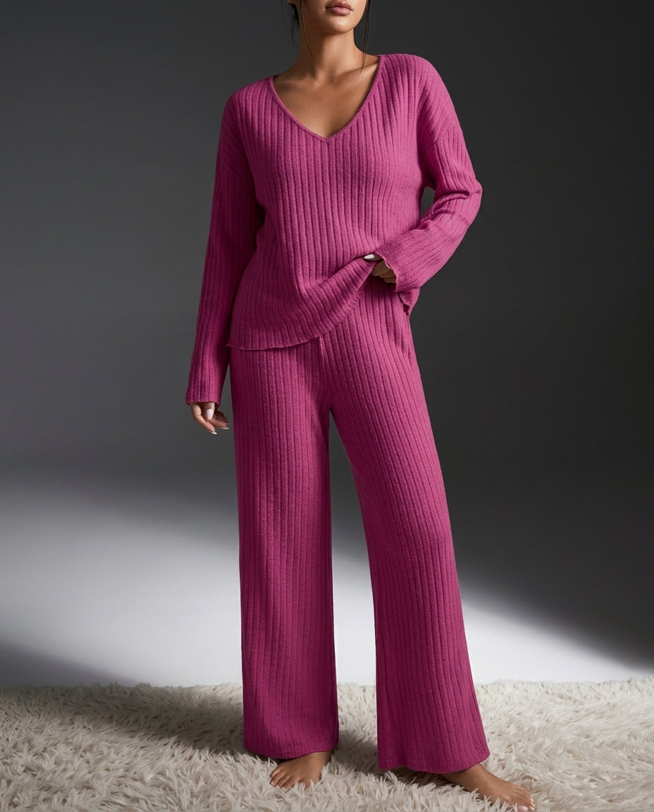 Lara Cozy Ribbed V-Neck Lounge Set