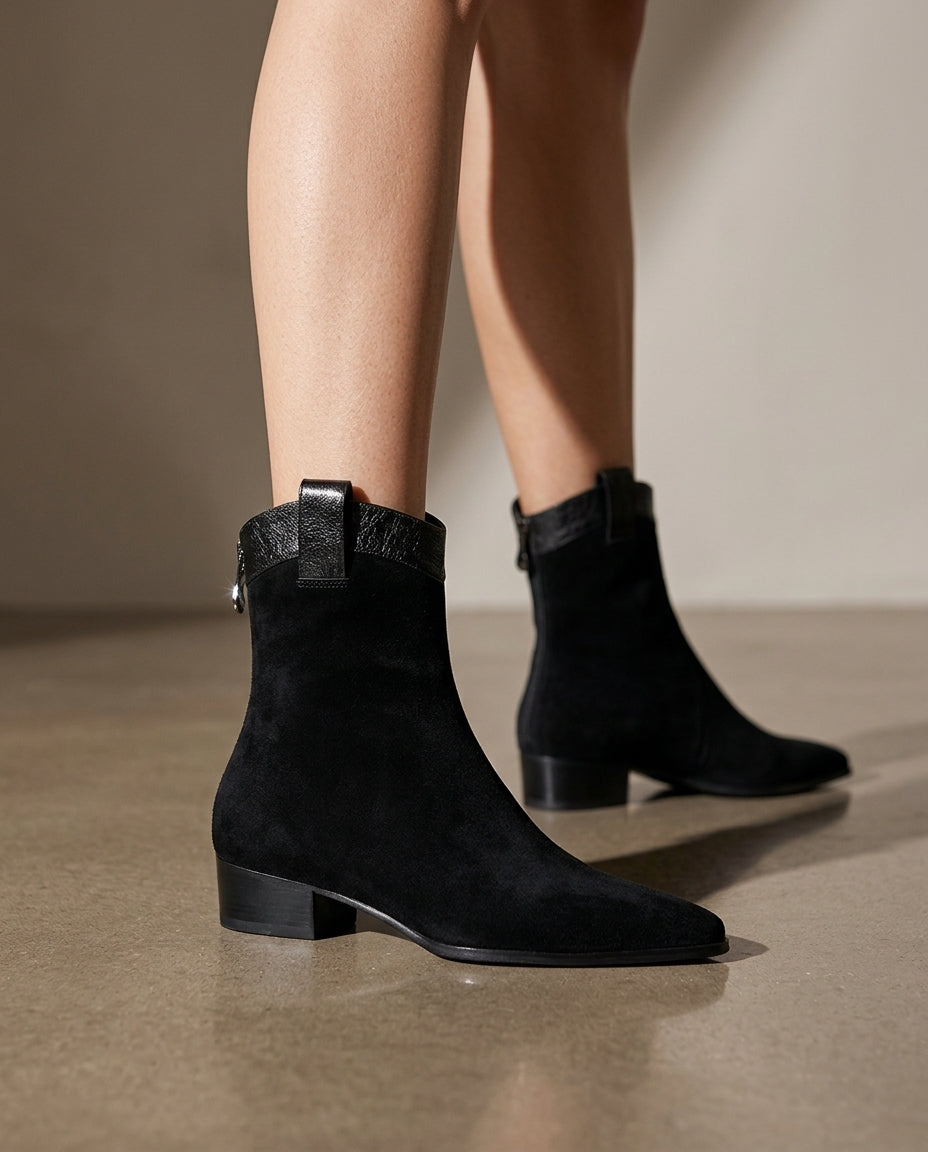 Valerie Suede Pointed-Toe Ankle Boot