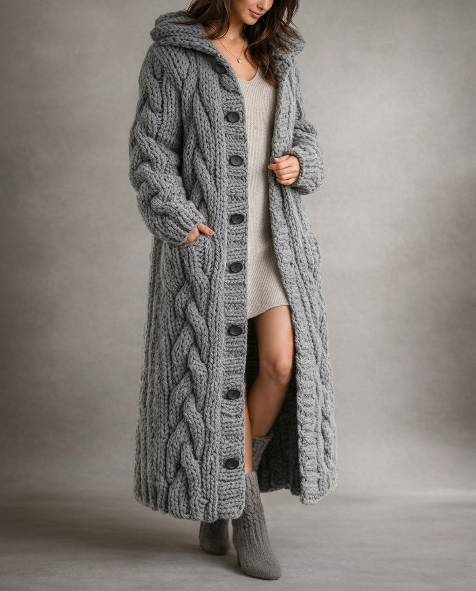 Lily Longline Cable Hooded Cardigan for Women