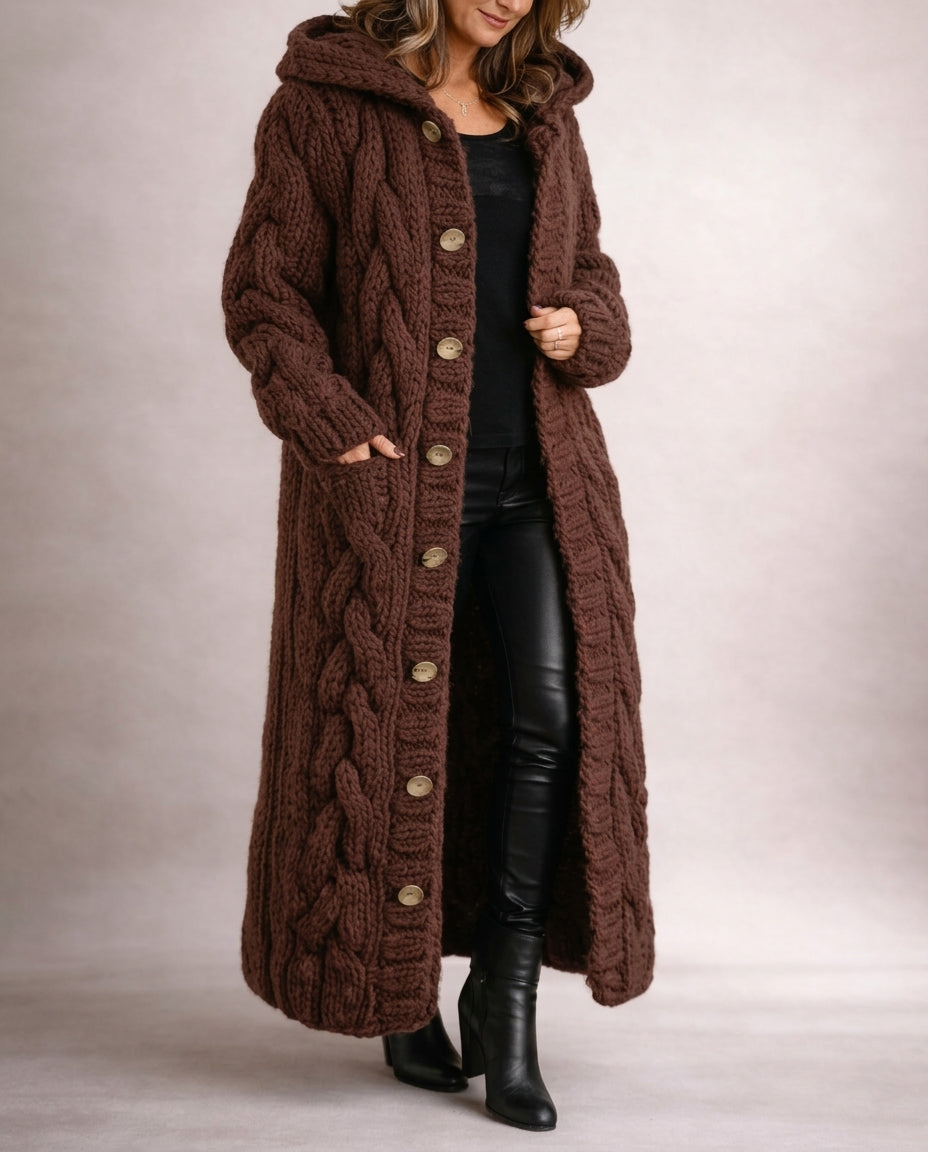 Lily Longline Cable Hooded Cardigan for Women