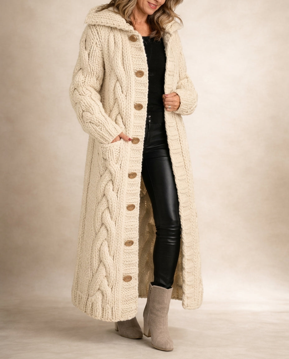 Lily Longline Cable Hooded Cardigan for Women