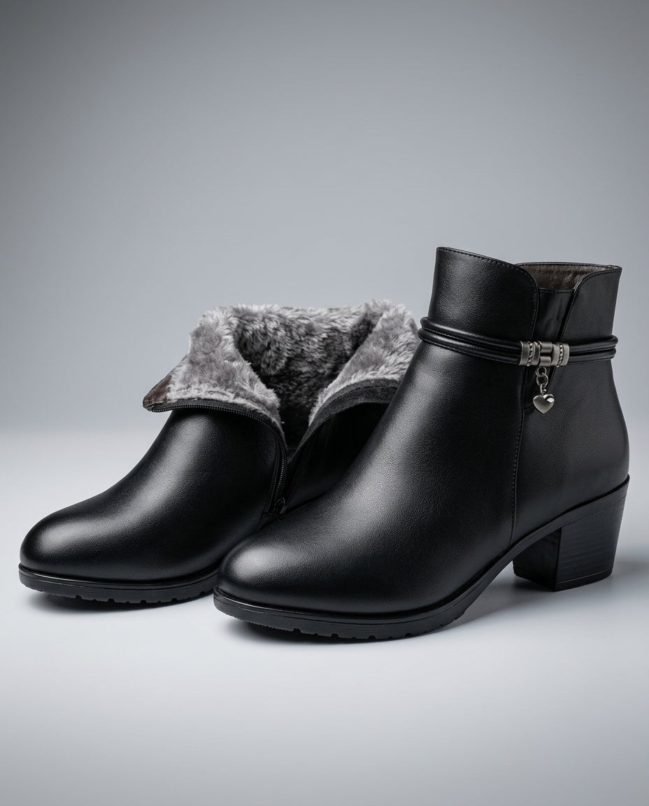 Felicity Fur Lined Block Heel Ankle Booties for Women