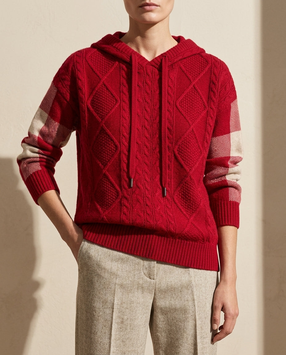 Calienne Cozy Cable-Knit Hooded Sweater for Women