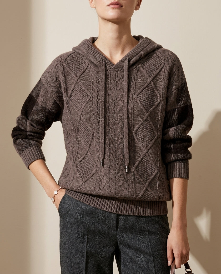 Calienne Cozy Cable-Knit Hooded Sweater for Women