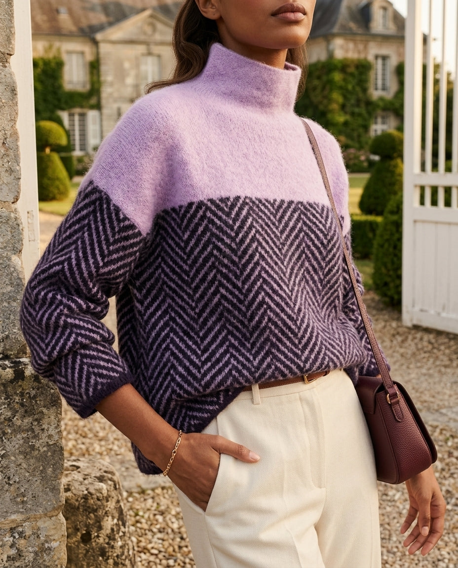 Hallie Herringbone Turtleneck Warm Sweater for Women