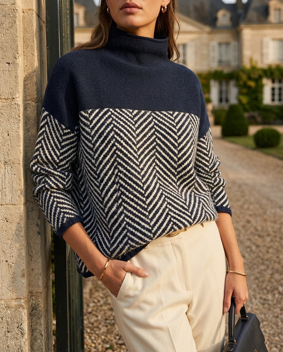 Hallie Herringbone Turtleneck Warm Sweater for Women