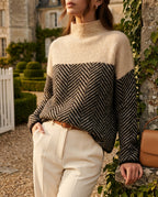 Hallie Herringbone Turtleneck Warm Sweater for Women