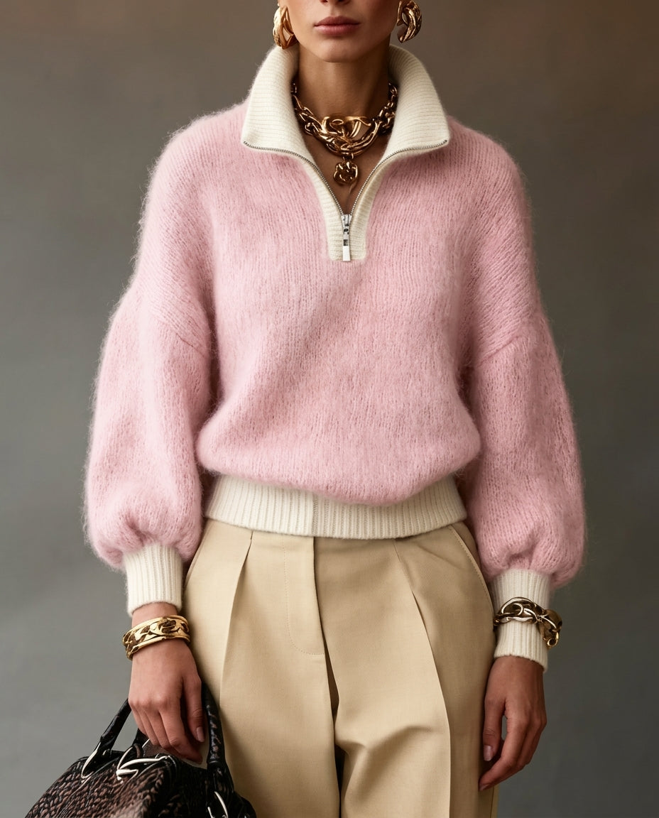 Elma Elegant Quarter-Zip Pullover Sweater for Women