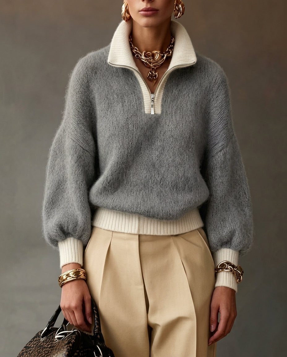 Elma Elegant Quarter-Zip Pullover Sweater for Women