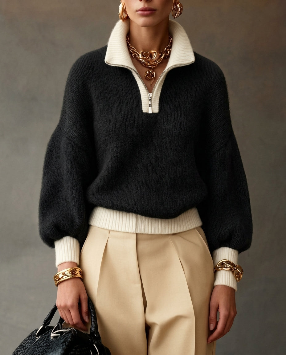 Elma Elegant Quarter-Zip Pullover Sweater for Women