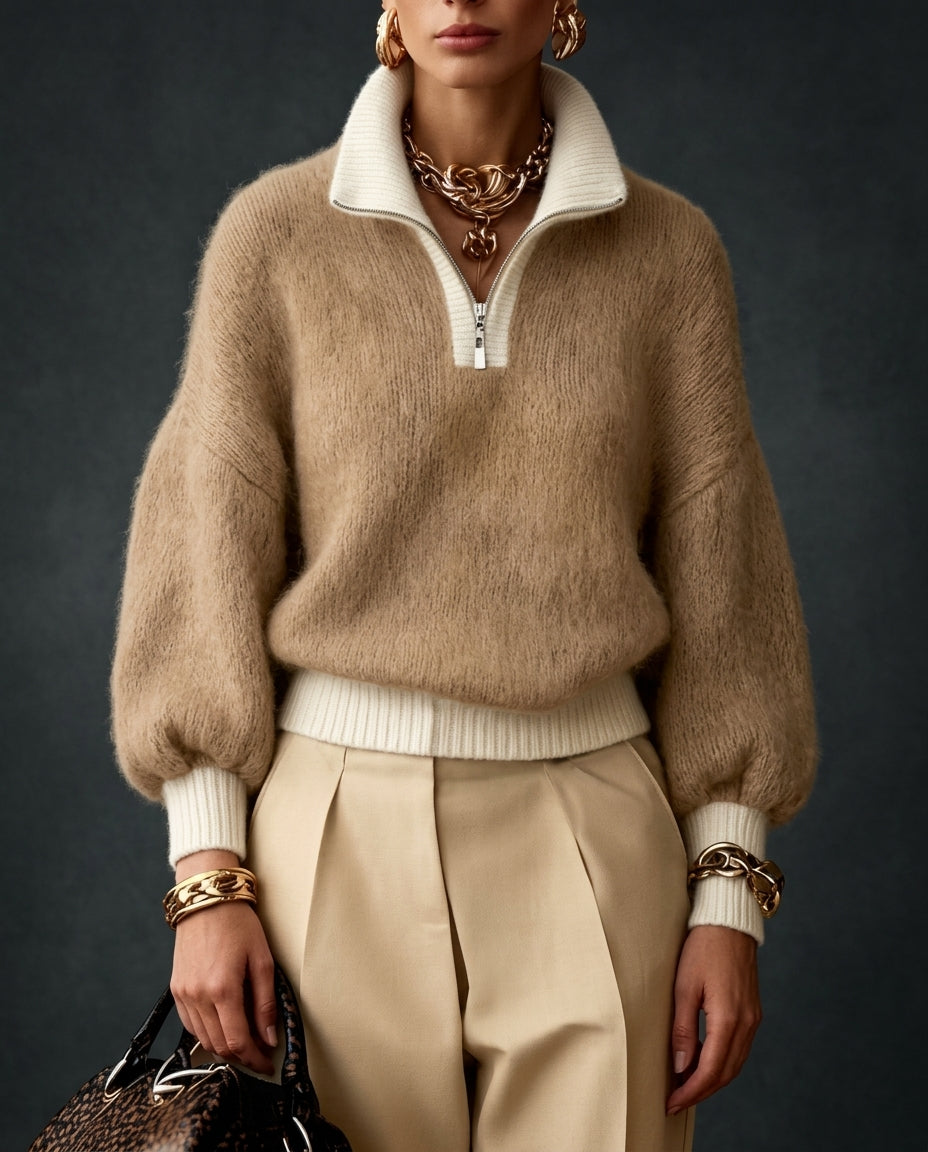 Elma Elegant Quarter-Zip Pullover Sweater for Women