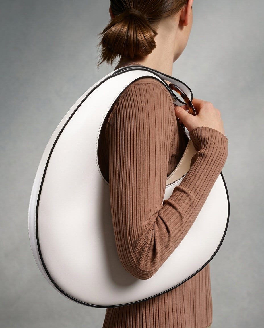 Curved Half-Moon Leather Shoulder Bag for Women