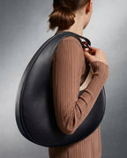 Curved Half-Moon Leather Shoulder Bag for Women