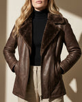 Shearling Lined Elegant Leather Jacket for Women