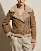 Shearling Lined Suede Aviator Jacket for Women
