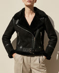 Shearling Lined Suede Aviator Jacket for Women