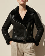 Shearling Lined Suede Aviator Jacket for Women