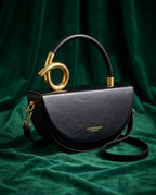 Sculptural Gold Loop Handle Crescent Crossbody Bag for Women