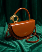 Sculptural Gold Loop Handle Crescent Crossbody Bag for Women