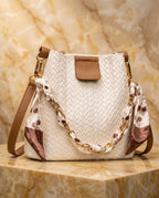 Palmer Women's Woven Scarf Chain Bucket Bag
