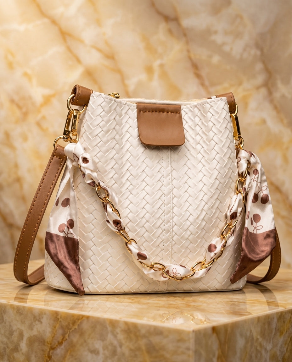 Palmer Women's Woven Scarf Chain Bucket Bag