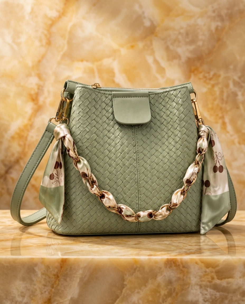 Palmer Women's Woven Scarf Chain Bucket Bag