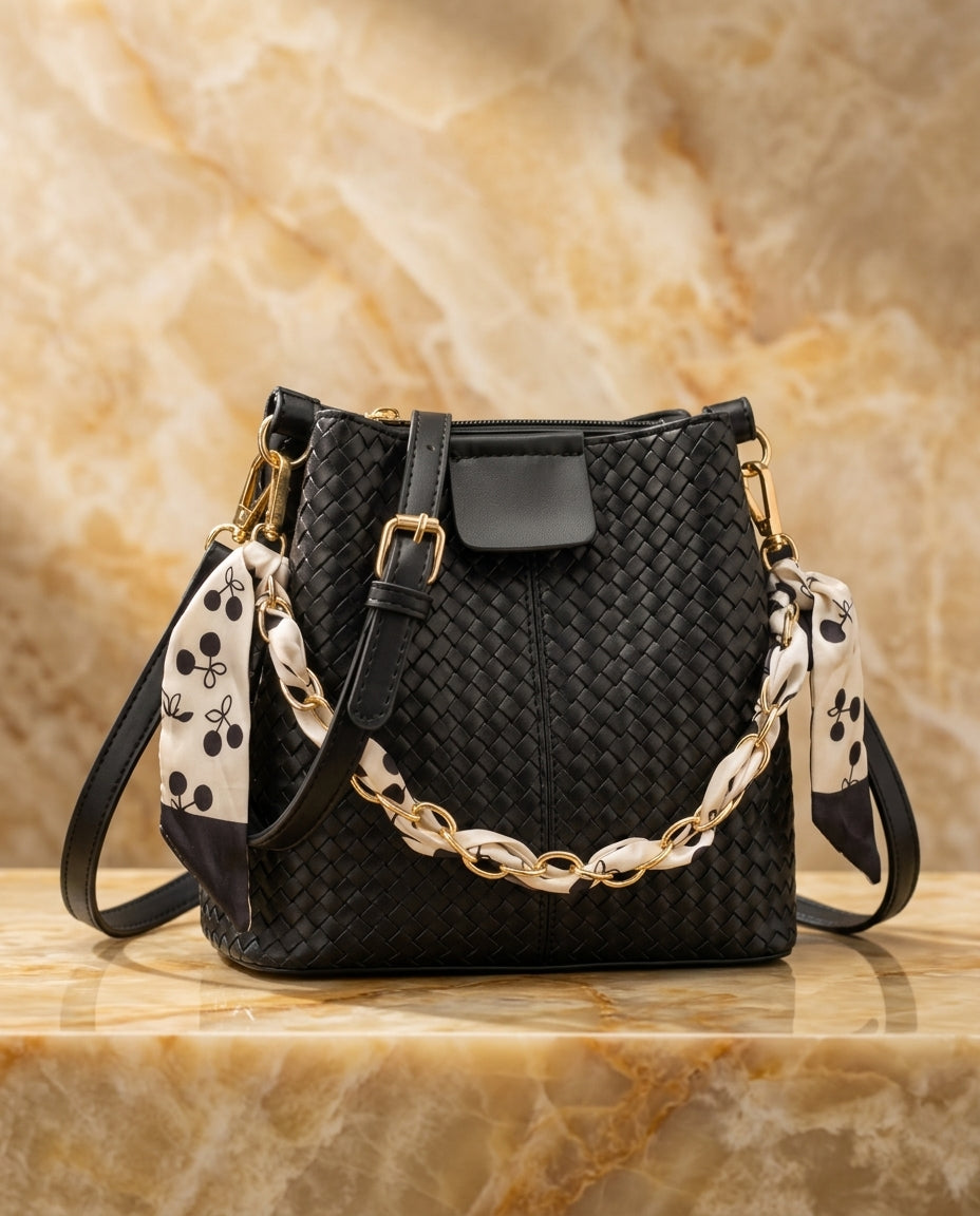 Palmer Women's Woven Scarf Chain Bucket Bag