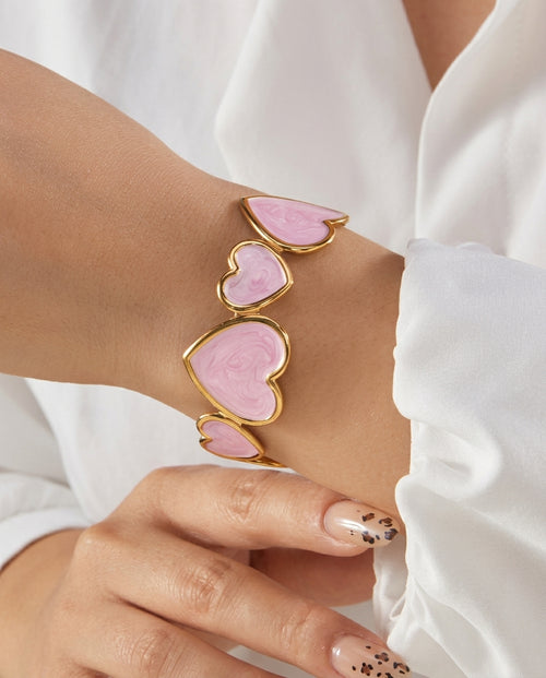 Adeline Women's Enamel Heart Cuff Bracelet