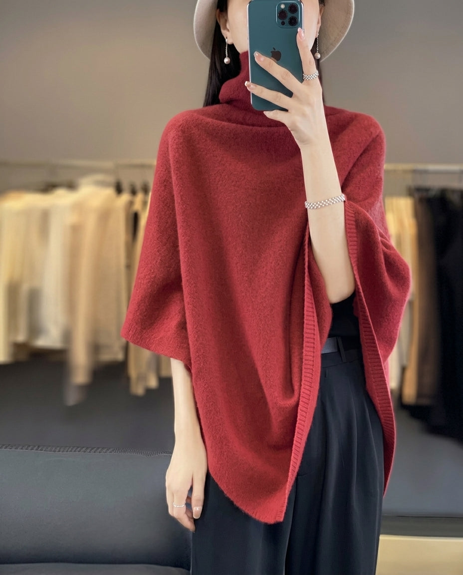 Arden Women's Merino Wool Turtleneck Poncho