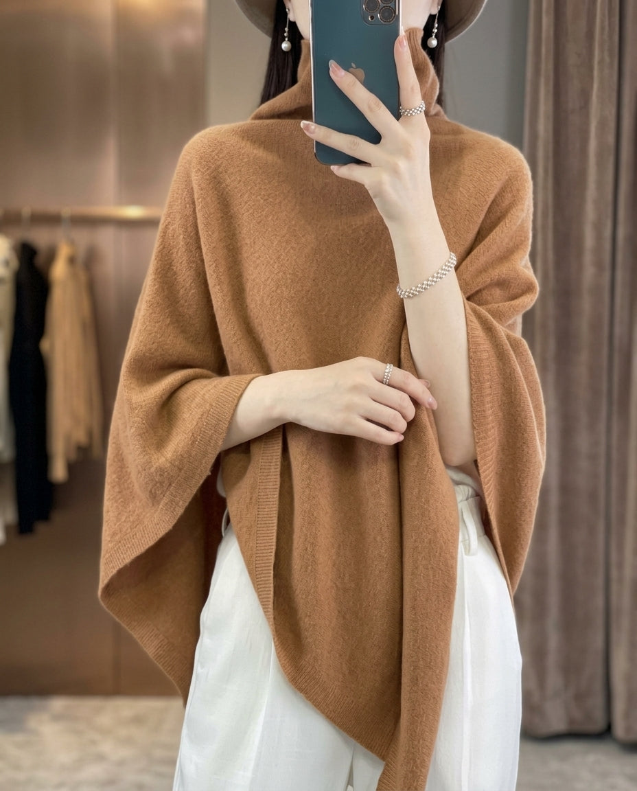 Arden Women's Merino Wool Turtleneck Poncho